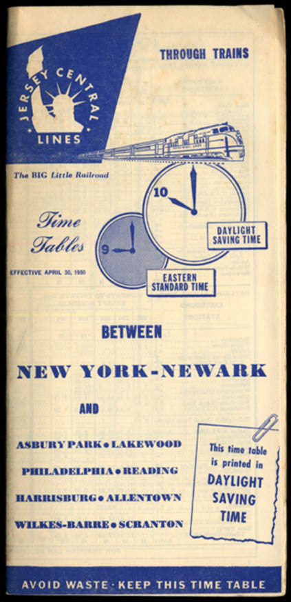 Image for Jersey Central Railroad Through Trains Timetable NY-Newark 4/26 1950