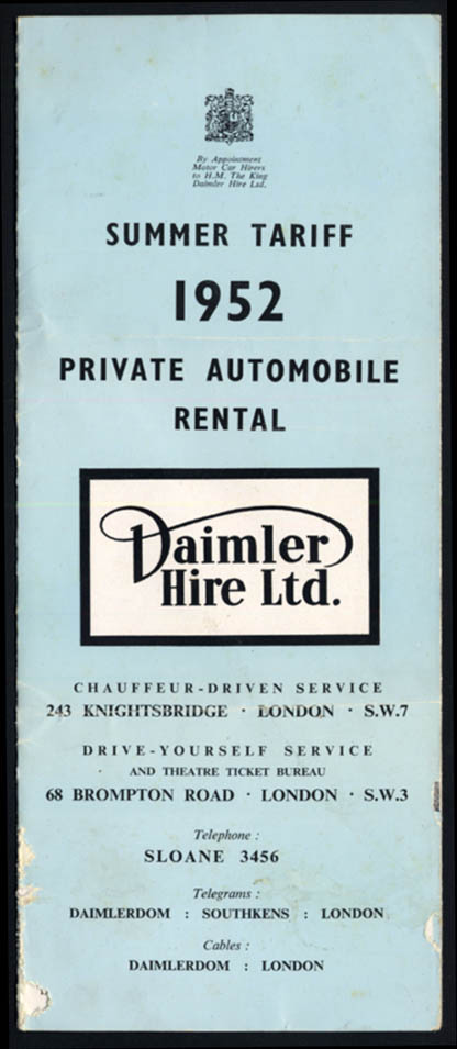 Image for Daimler Private Automobile Rental Summer Tariff Rate folder 1952