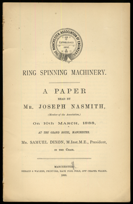 Image for Joseph Nasmith: Ring Spinning Machinery 1888