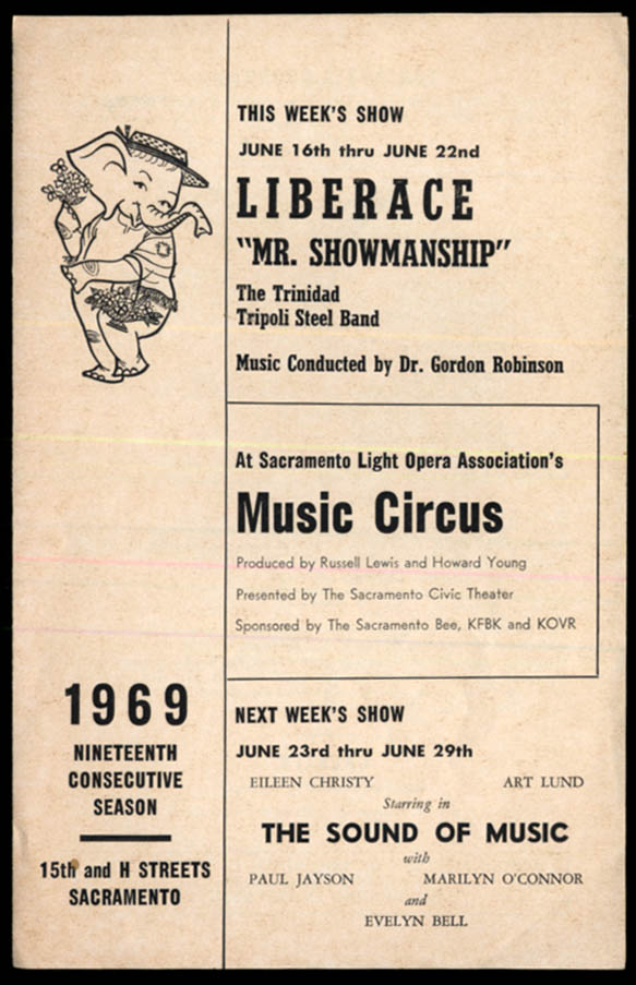 Image for Liberace Mr Showmanship program Sacramento Light Opera Music Circus 1969