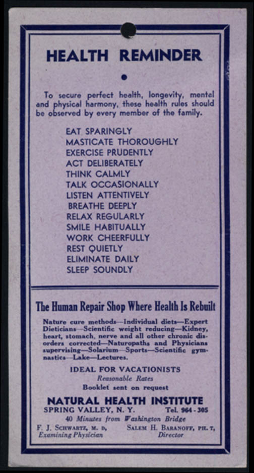 Image for Natural Health Institute Health Reminder Card 1930s Masticate Thoroughly +