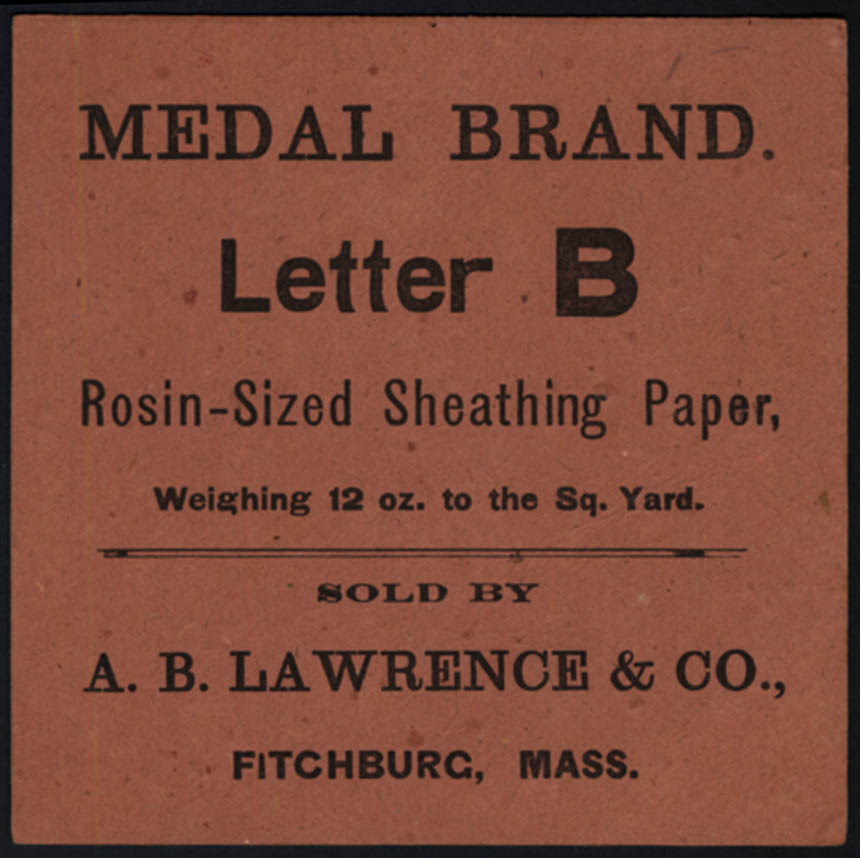 Image for Medal Brand Letter B Rosin-Sized Sheathing Paper sample AB Lawrence Fitchburg MA