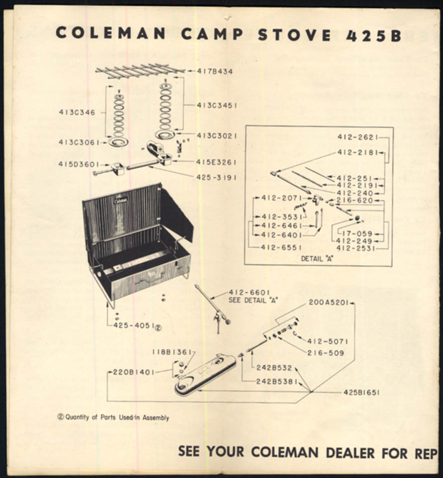 Coleman Model 425B TwoBurner Camp Stove Instruction folder ca 1950s