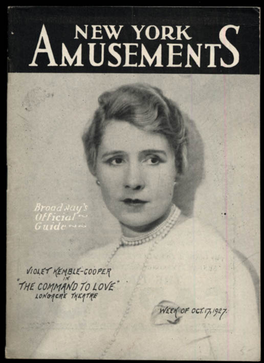 Image for New York Amusements Broadway Guide 10/27 1927 Violet Kemble-Cooper