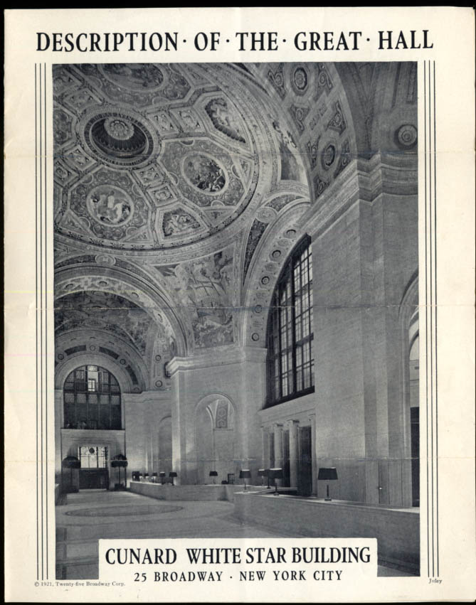 Image for Cunard White Star Steamship Co Great Hall folder New York City 1939