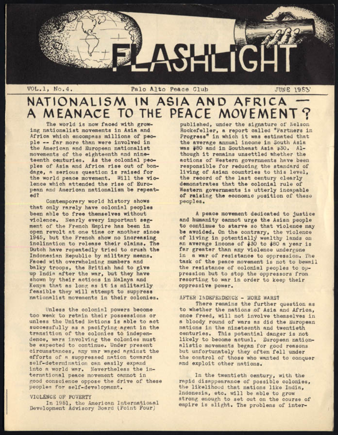 Image for Palo Alto Peace Club FLASHLIGHT 6 1953 Asian & African Nationalism vs Peace?