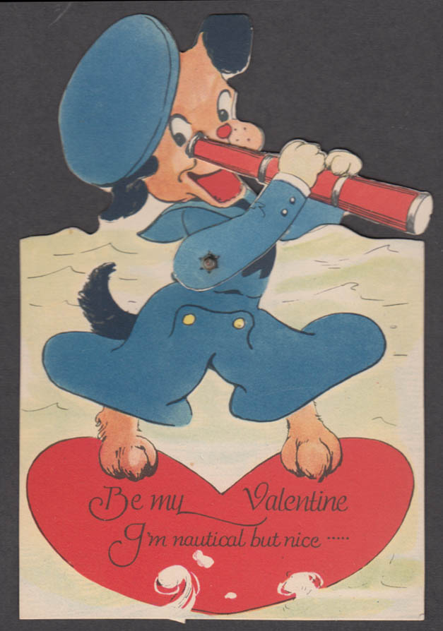 Image for I'm nautical but nice mechanical Valentine card sailor dog with telescope 1920s