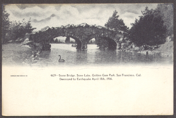 Image for Stone Bridge Stow Lake Golden Gate Park ruined in SF Earthquake 1906 postcard