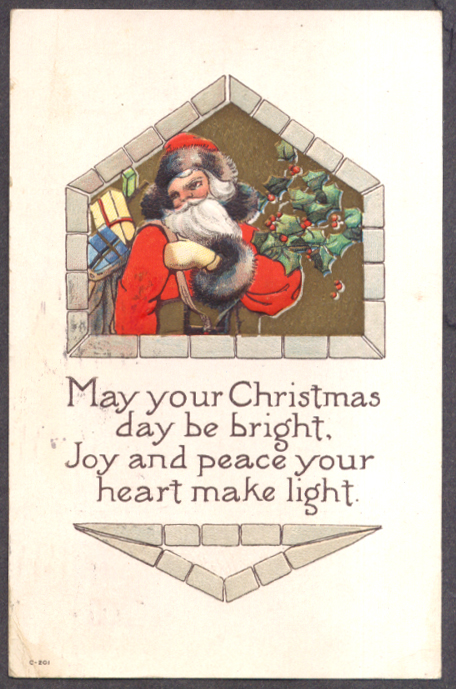 Image for May your Christmas be bright Santa Claus & pack postcard 1918