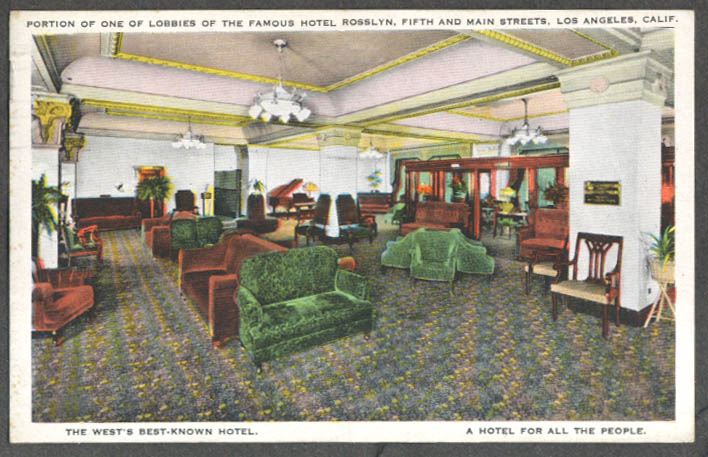 Image for Lobby Hotel Rosslyn 5th & Main Los Angeles CA postcard 1933