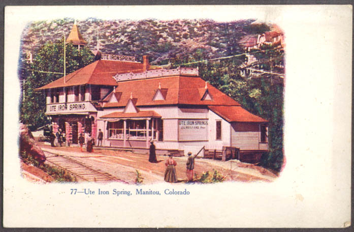 Image for Ute Iron Spring at Manitou CO embossed postcard undivided back ca 1905