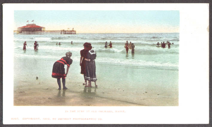 Image for In the surf at Old Orchard Beach pier ME postcard 1902 undivided back