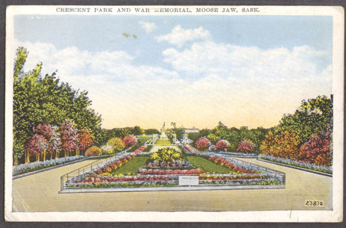 Image for Crescent Park & War Memorial Moose Jaw Saskatchewan postcard 1933