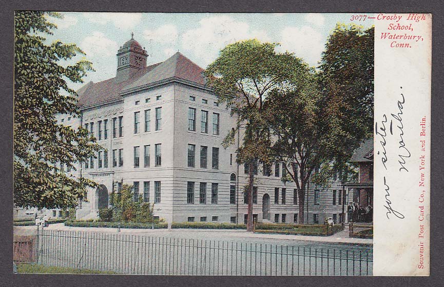Crosby High School Waterbury CT undivided back postcard 1906