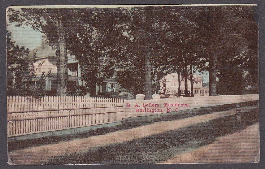 Image for B A Sellers Residence Burlington NC postcard 1911