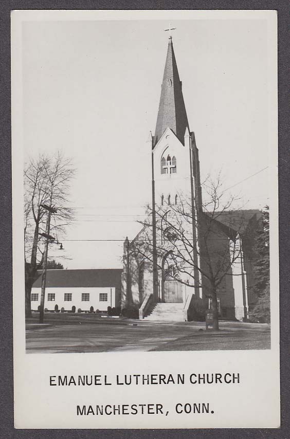 Image for Emanuel Lutheran Church Manchester CT RPPC postcard 1950s