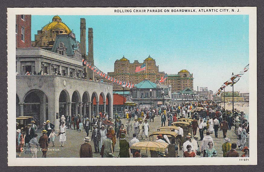 Image for Rolling Chair Parade on Boardwalk Atlantic City NJ postcard 1920s