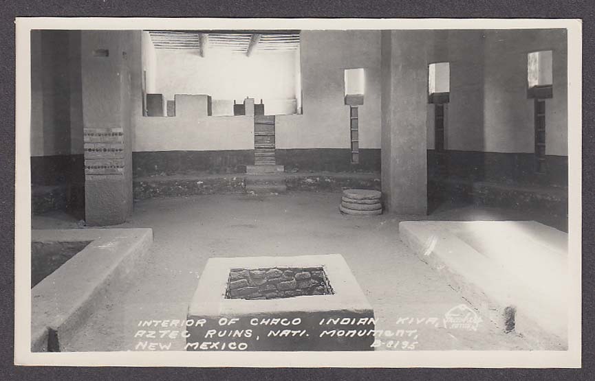 Image for Interior Chaco Indian Kiva Aztec Ruins National Monument NM RPPC postcard 1950s