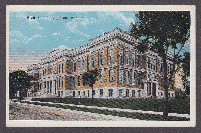 Image for High School Appleton WI postcard 1920s