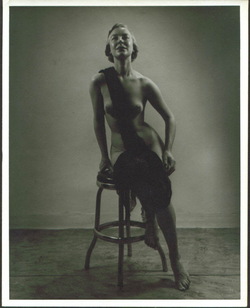 Image for Blonde nude on stool with lace shawl 8x10 1950s