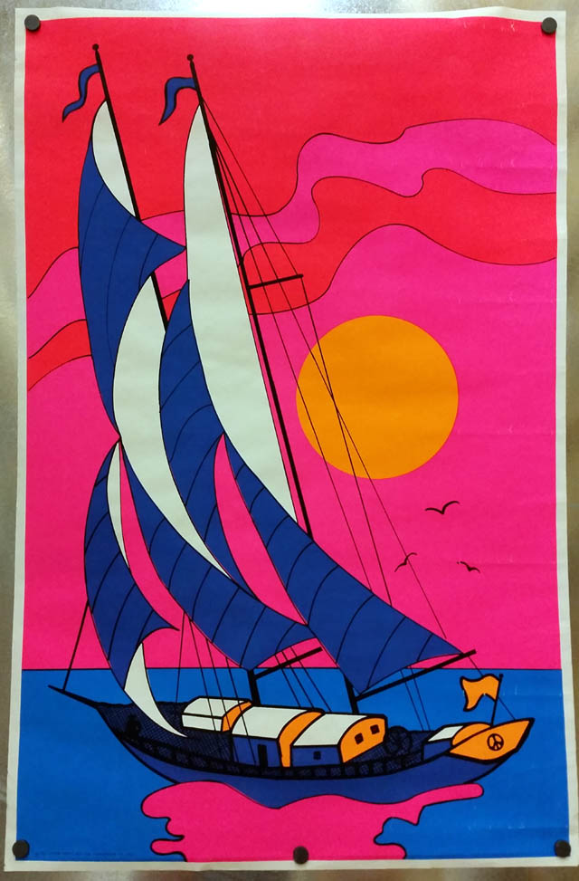 Image for 1967 Poster Prints day-glo Ban the Bomb symbol sailboat poster psychedelic?
