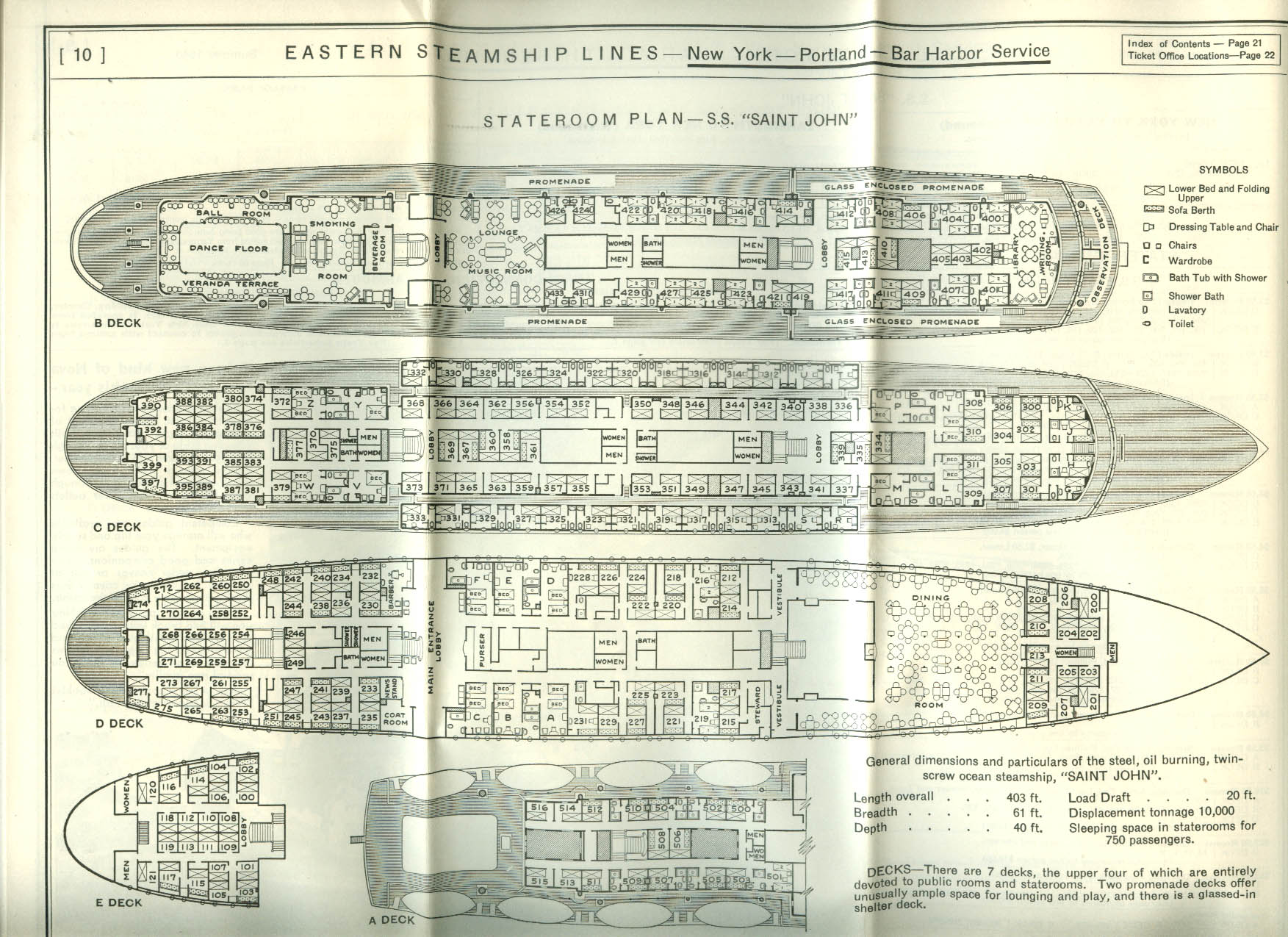 Eastern Steamship Lines brochure with deck plans 5/20 1940 NY World's Fair