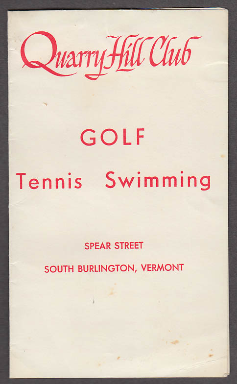 Image for Quarry Hill Club Golf Score Card S Burlington VT 1968