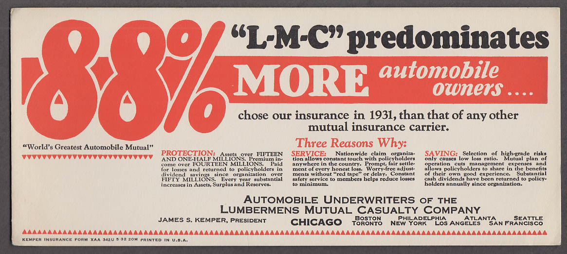 Image for Lumbermens Mutual Casualty Automobile Underwriters blotter 1932