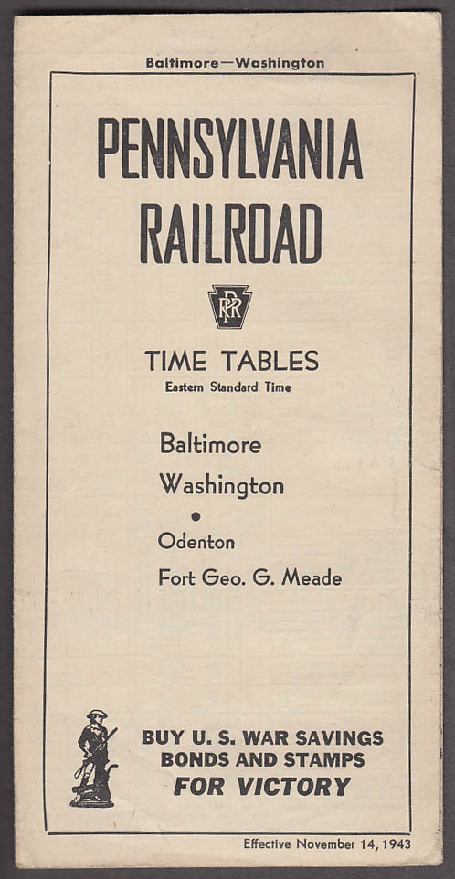 Image for Pennylvania Railroad Time Tables Balto-DC-Odenton-Ft Meade 1943