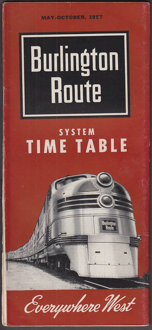 Image for Burlington Route Railroad System Time Table 5-10 1957