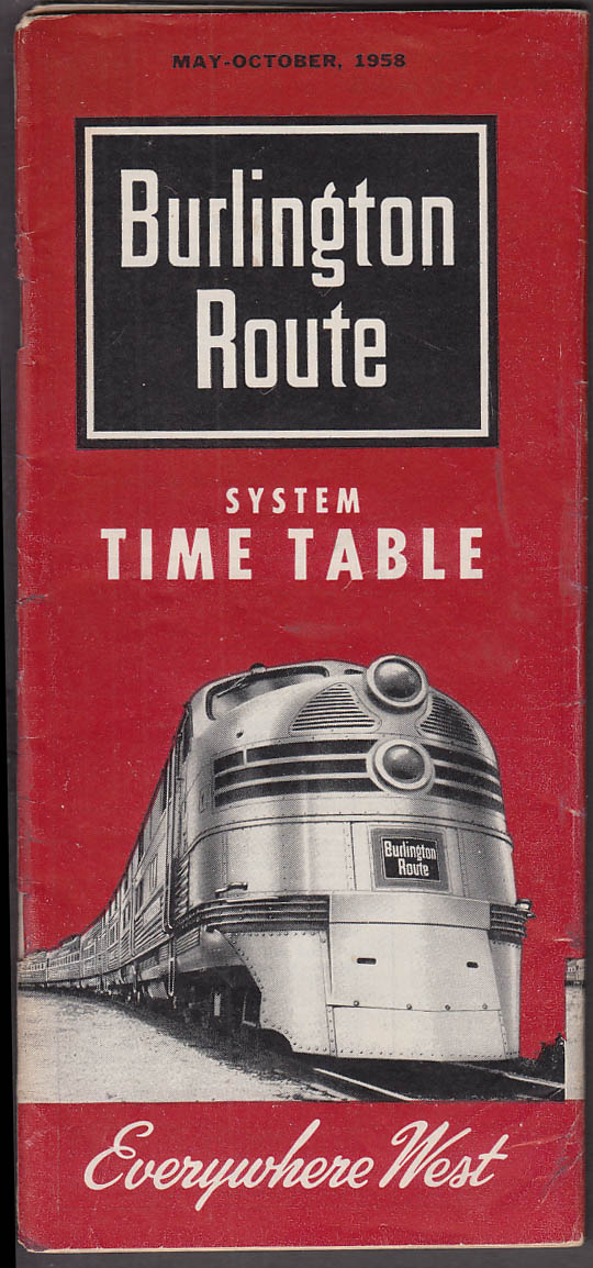 Image for Burlington Route Railroad System Time Table 5-10 1958
