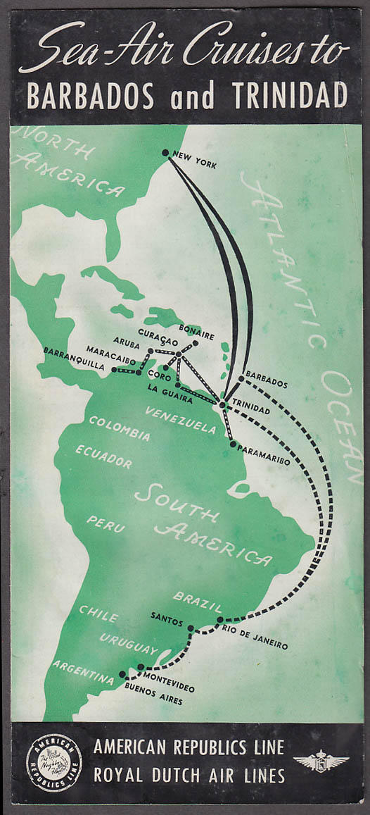 Image for American Republics Line KLM Air Lines Sea-Air Cruises Barbados Trinidad 1939