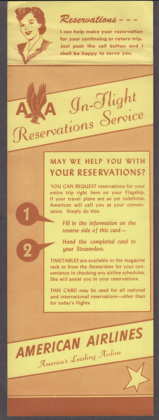 Image for American Airlines In-Flight Reservations Service Card mailer 1950s