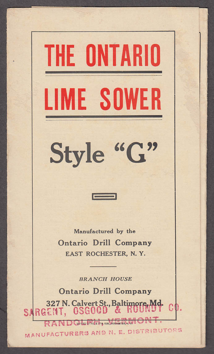 Image for Ontario Drill Lime Sower Style G sales folder ca 1920s Rochester NY