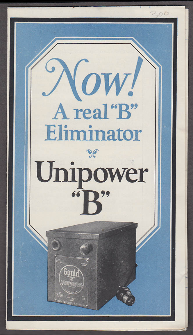 Image for Gould Storage Battery Unipower B Eliminator sales folder 1926