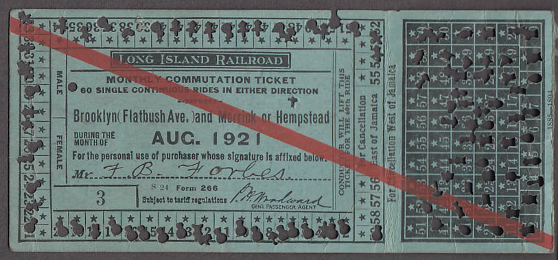 Image for Long Island Railroad Monthly Commutation Ticket used 8 1921