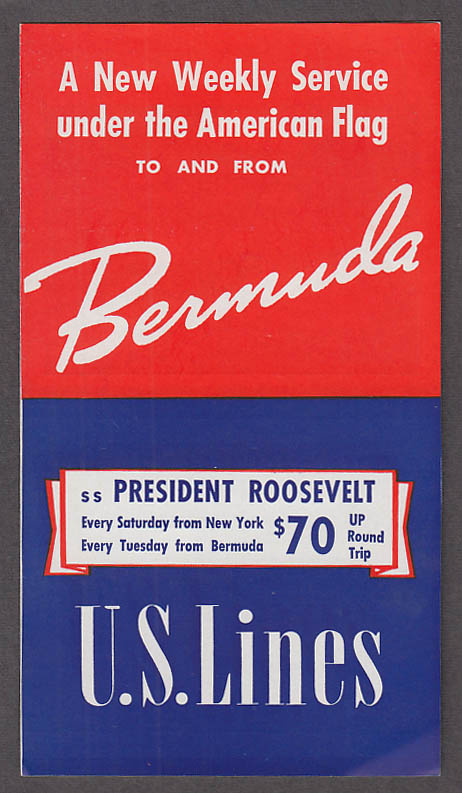 Image for United States Lines S S President Roosevelt Weekly Service Bermuda folder 1939