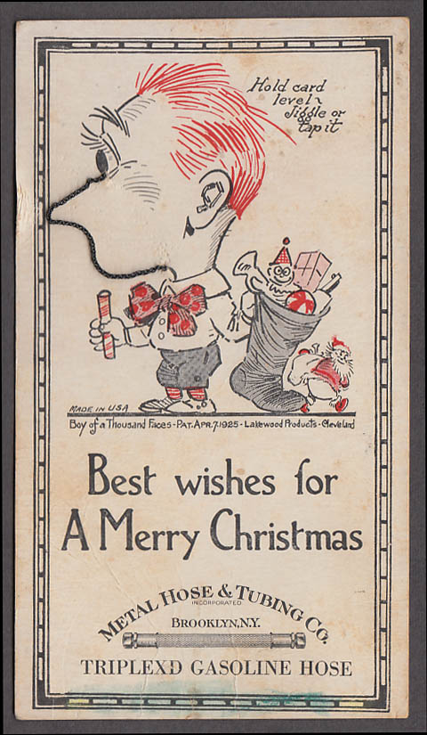 Image for Metal Hose Tubing Triplex Gasoline novelty Christmas card ca 1920