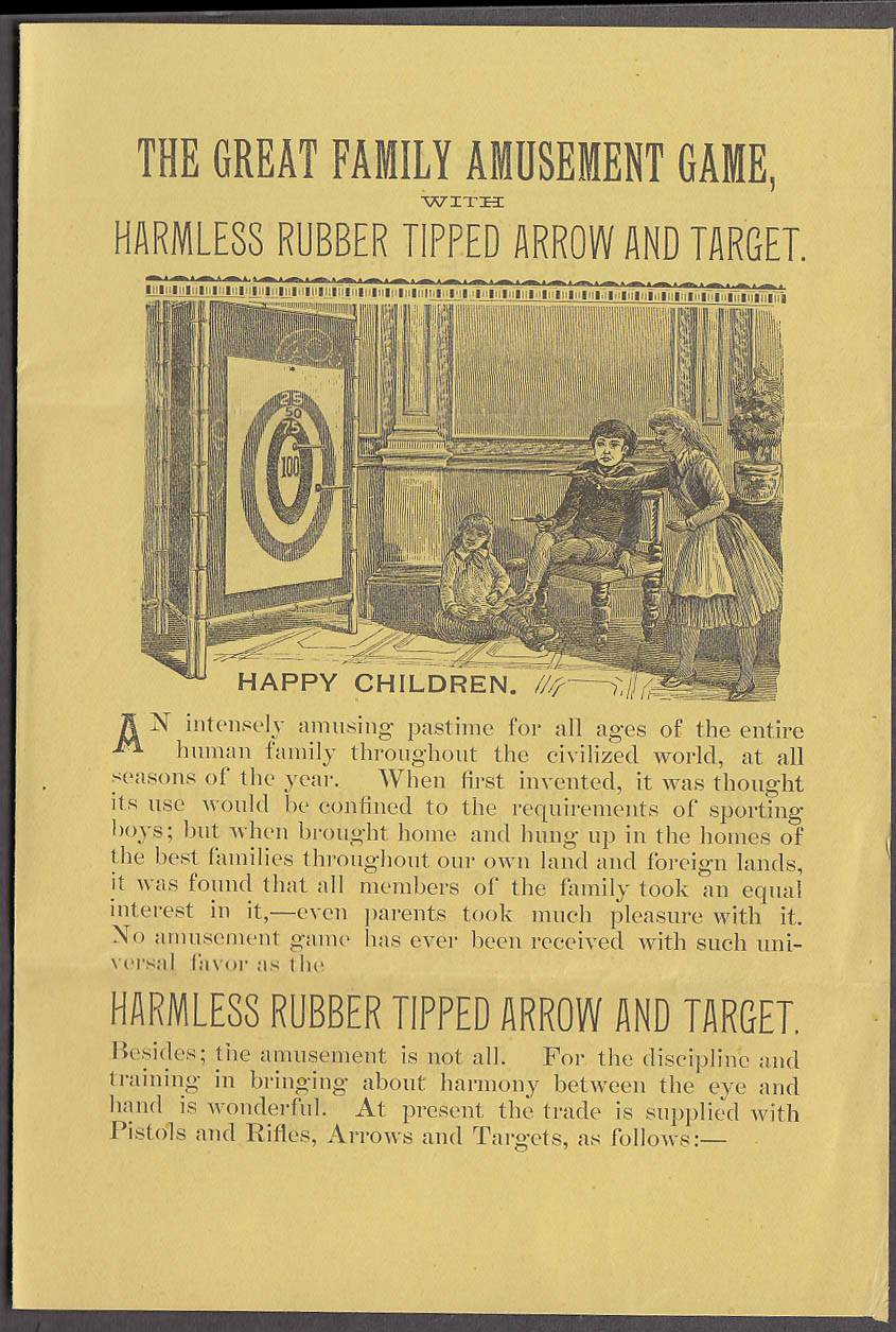 Image for Elastic Tip Harmless Rubber Tipped Arrow & Target Game sales folder 1890s