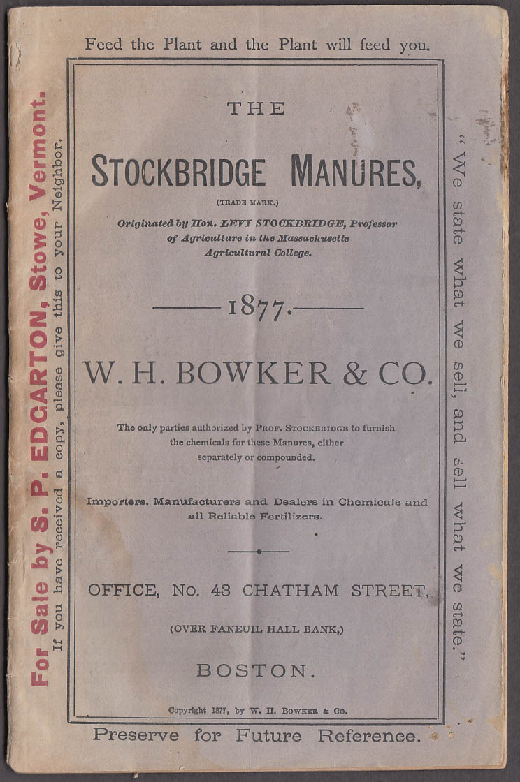 Image for W H Bowker & Co Stockbridge Manures catalog 1877 Boston