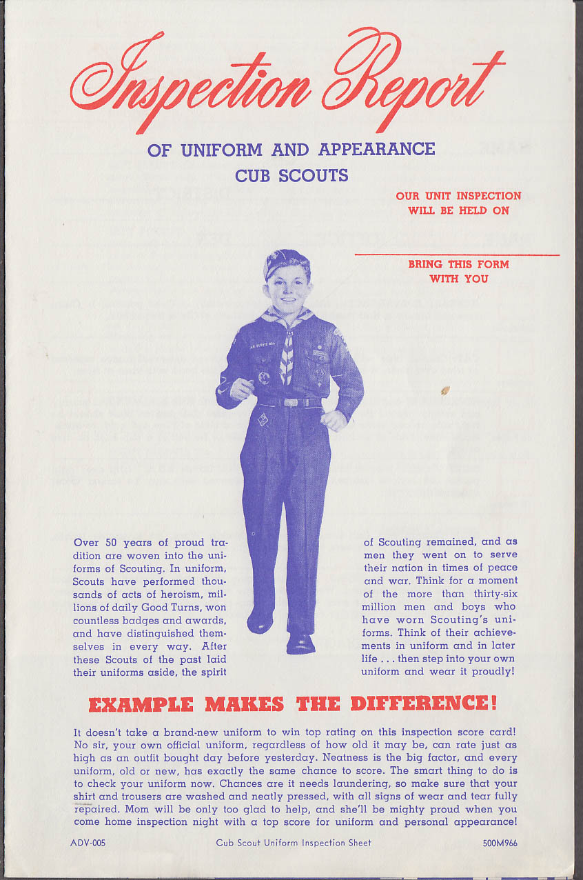Image for Inspection Report of Uniform & Appearance of Cub Scouts folder 1966