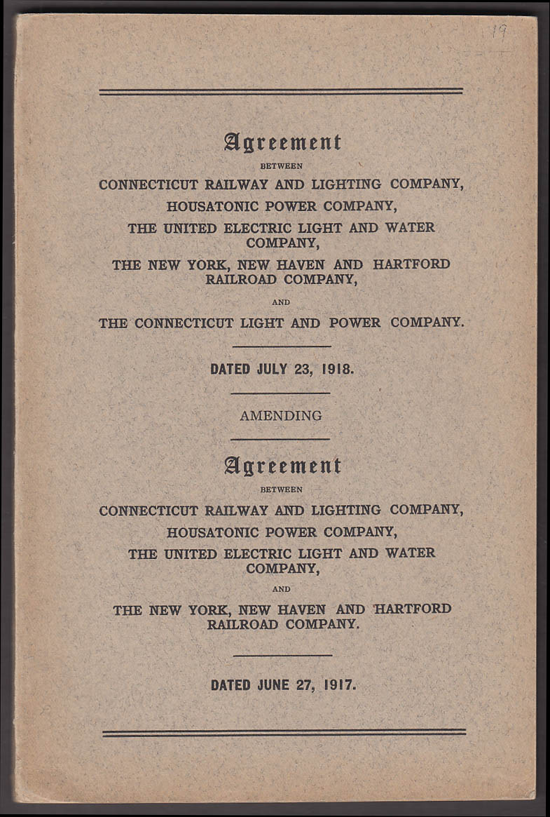 Image for Connecticut Railway & Lighting New York New Haven & Hartford RR agreement 1917-8