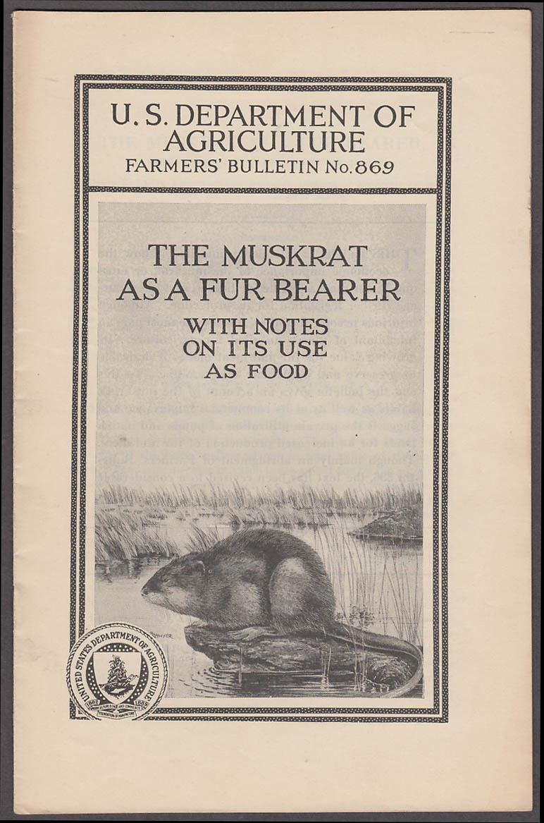 Image for Muskrat as a Fur Bearer & Use as Food US Dept Agriculture Bulletin 1923