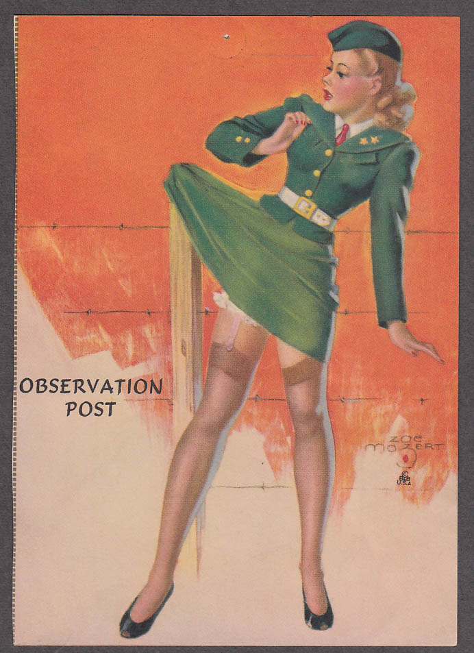 Image for Observation Post Zoe Mozert pin-up print blonde WAC caught on barbed wire 1940s