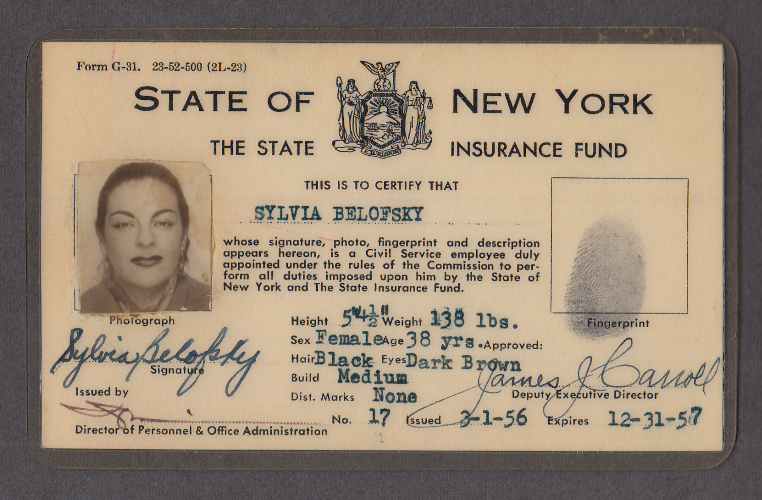 Image for State of New York Insurance Inspectors ID Card 1956-1957