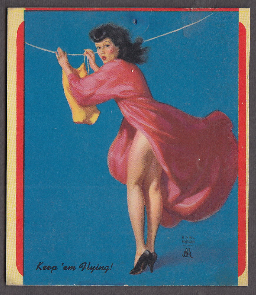 Image for Keep 'em Flying! Earl Moran pin-up miniature blotter 1940s skirt blowing