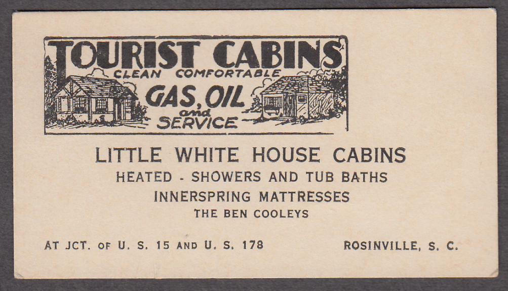 Image for Little White House Tourist Cabins Rosinville SC card 1940s The Ben Cooleys