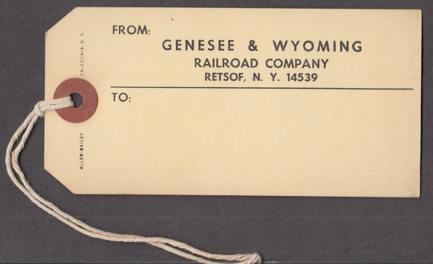 Image for Genesee & Wyoming Railroad Restof NY baggage tag ca 1960s