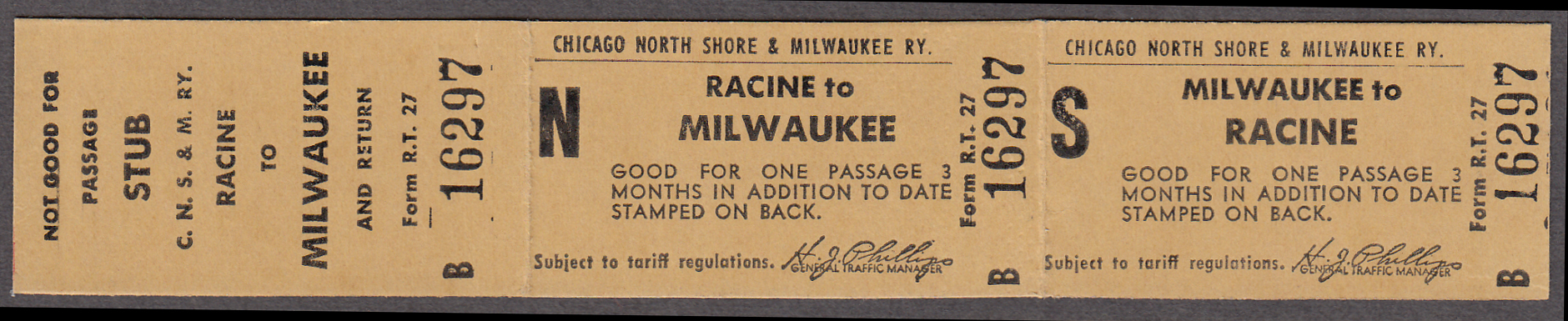 Image for Chicago North Shore & Milwaukee Ry Racine-Milwaukee unused ticket
