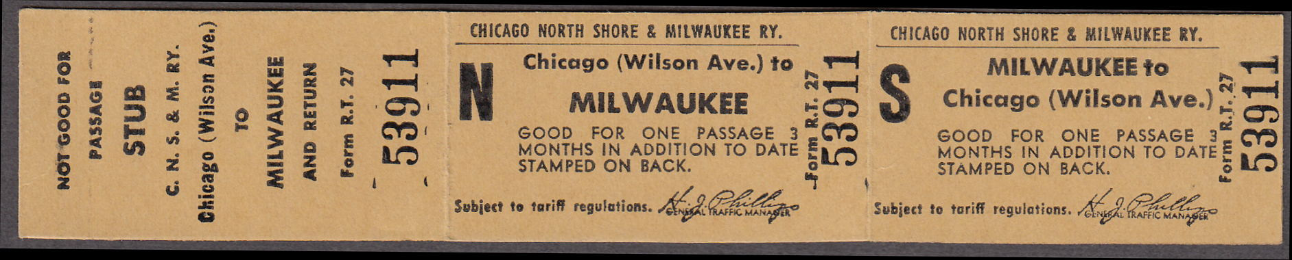 Image for Chicago North Shore & Milwaukee Ry Milwaukee-Chicago Wilson Av unused ticket